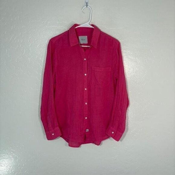 Rails Ellis Shirt Womens Small Hibiscus Pink Organic Cotton Button Down Gauze - Picture 1 of 7